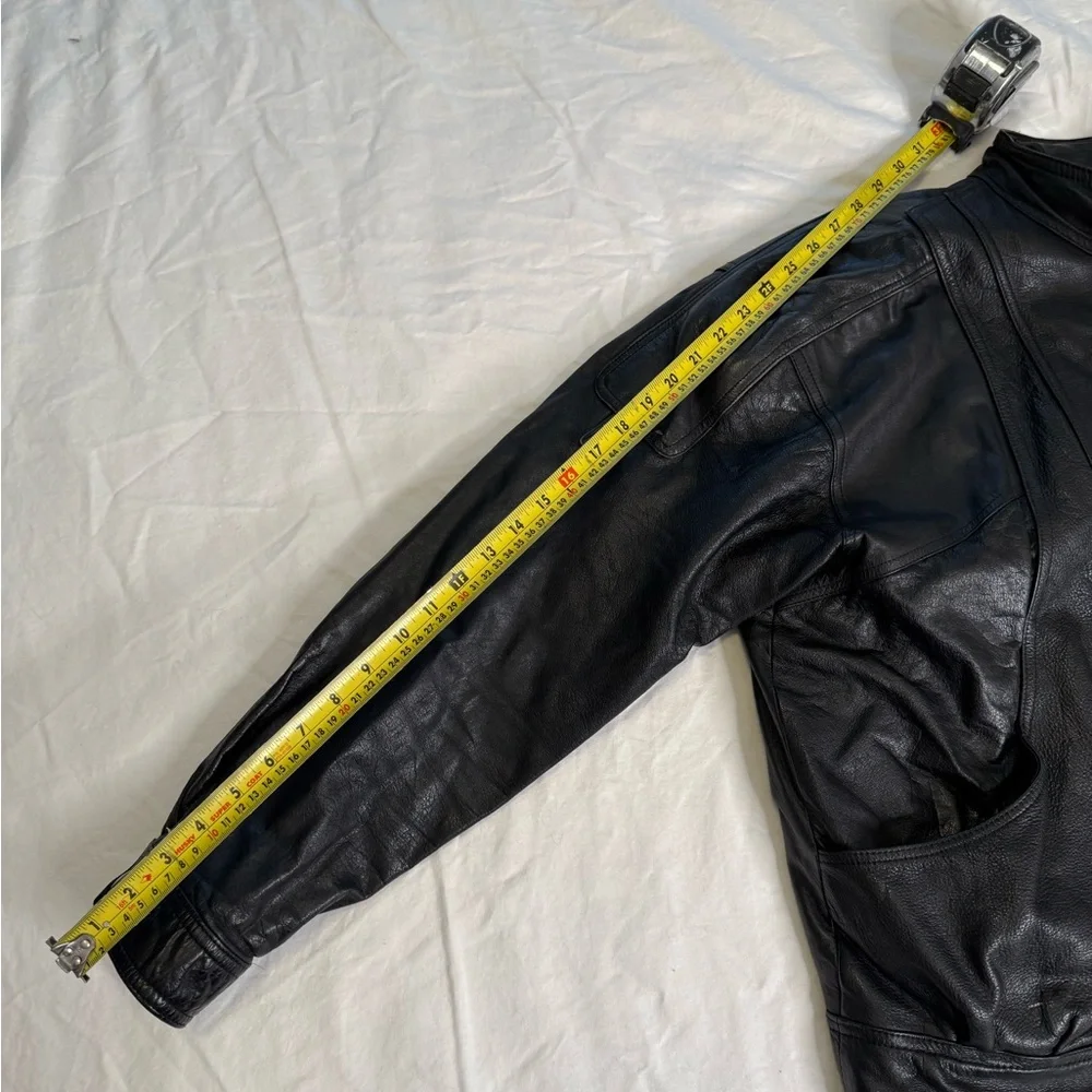 Vintage 90s Black Leather Jacket Sherpa Lined Minimalist Moto L Wilson’s leather - Picture 13 of 13